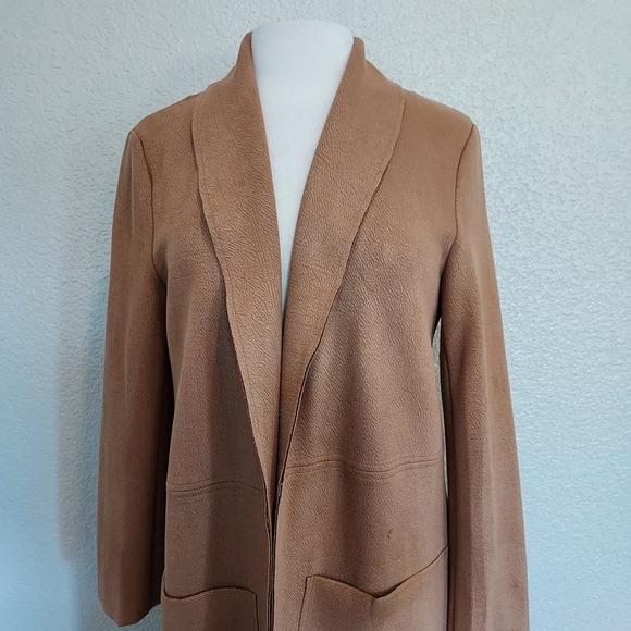NEW Rielle Beige Faux Leather Long Open Coat Size L - Picture 2 of 12